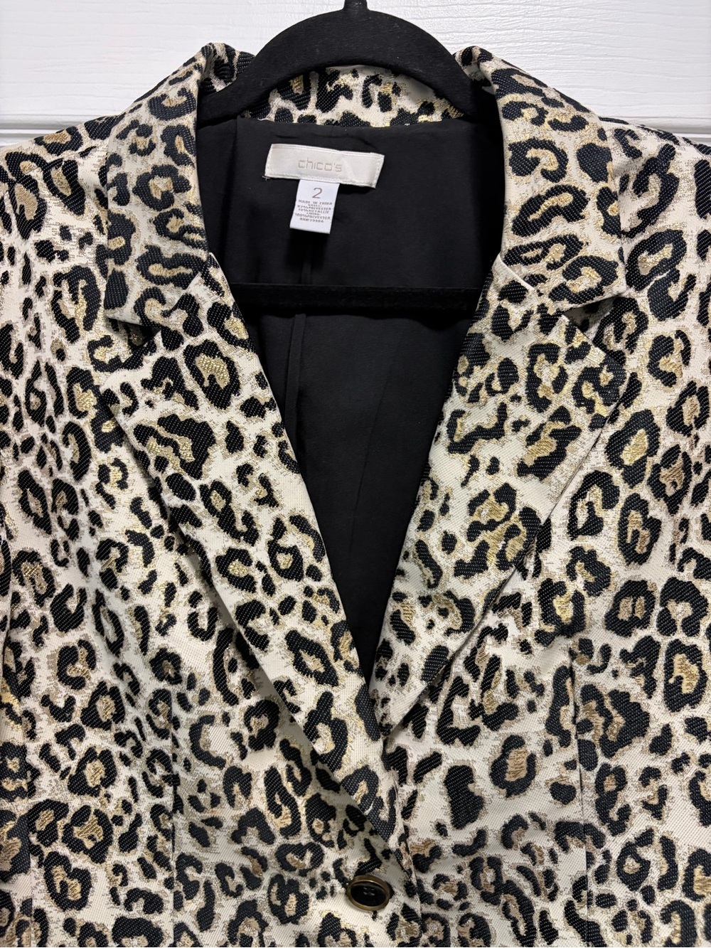 Chico's Leopard Print Blazer Jacket Cream Black Gold Metallic 2 Large - Picture 4 of 12
